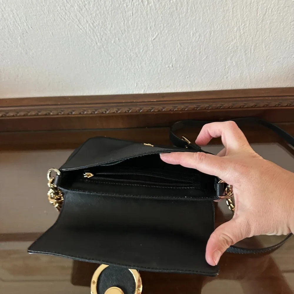 Michael Kors Black and Gold Small Leather‎ Crossbody Bag
